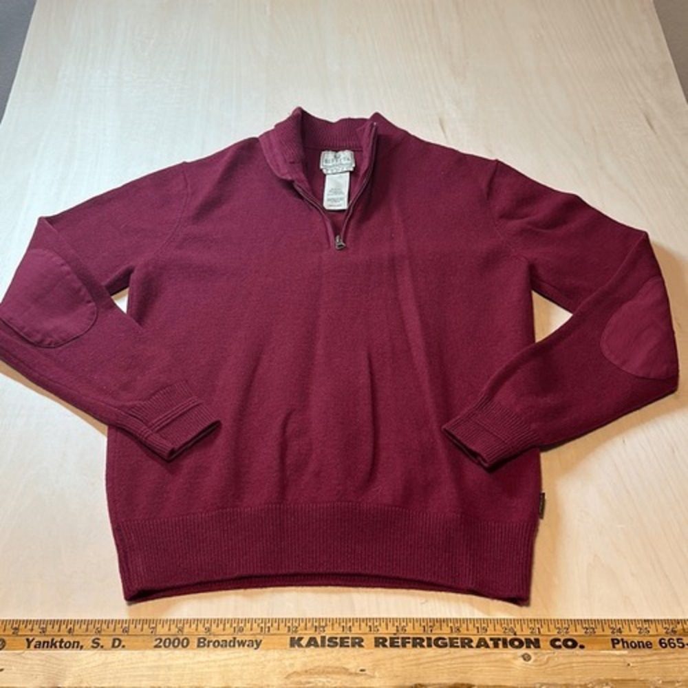 Beretta Wool Blend Quarter Zip Sweater‎ Elbow Patch Pullover Burgundy XL